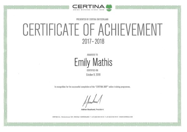 Certina Zertifikat Emily