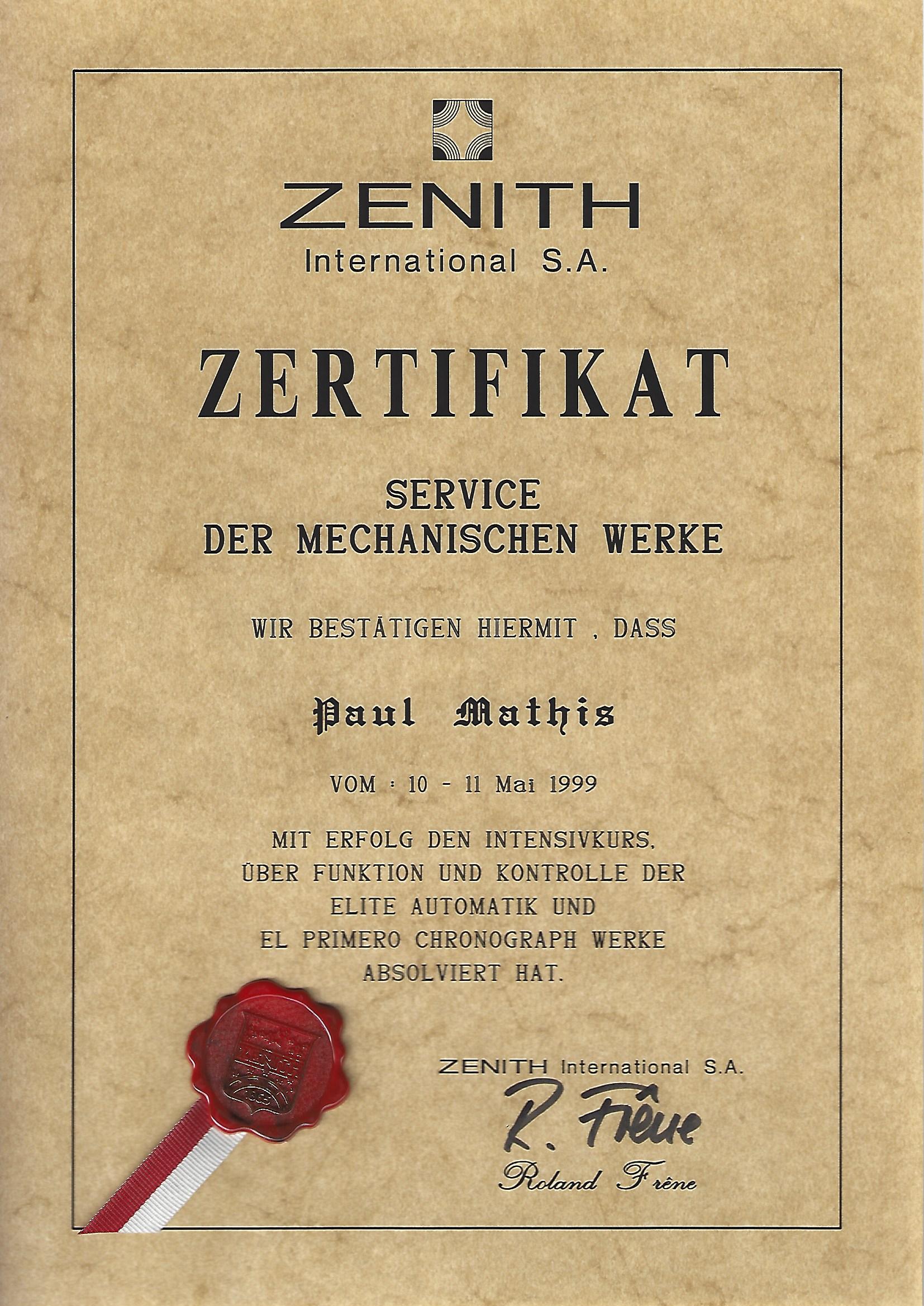 Scan Zertifikat vom Juwelier Weirather in Hohenems